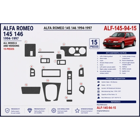 Alfa Romeo 145 146 1994-1997 3D Armaturenbrett-Dekor-Set, 15 Teile 2