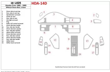 Honda Civic 1992-1995 4 Doors, Without glowe-box BD innenausstattung armaturendekor cockpit dekor