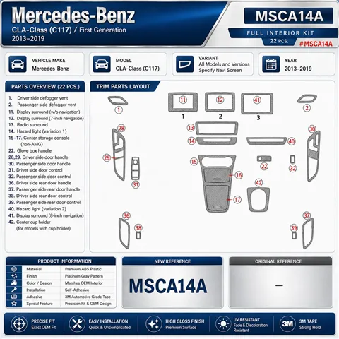 Mercedes-Benz CLA-Class 2014-2017 3D Armaturenbrett-Dekor-Set, 22 Teile
