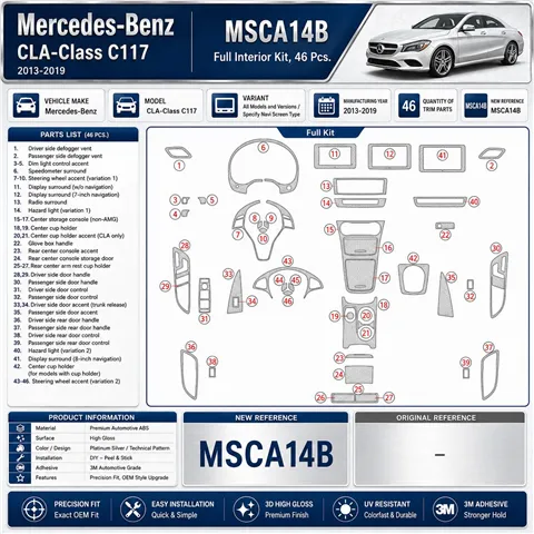 Mercedes-Benz CLA-Class 2014-2017 3D Armaturenbrett-Dekor-Set, 46 Teile