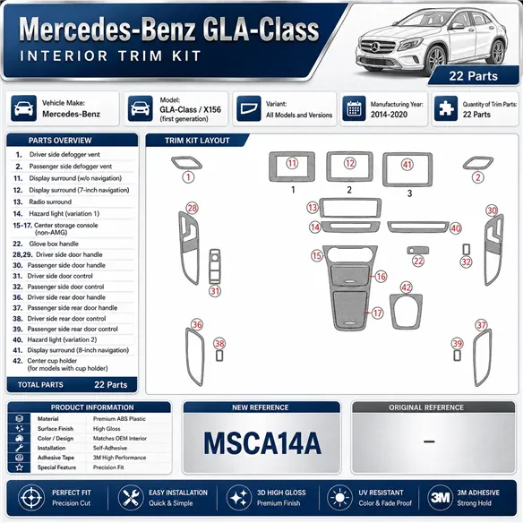 Mercedes-Benz GLA-Class 2014-2020 3D Armaturenbrett-Dekor-Set, 22 Teile