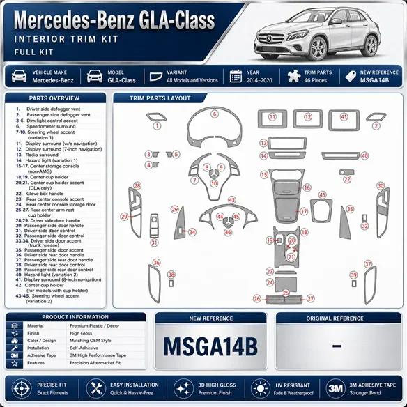 Mercedes-Benz GLA-Class 2014-2020 3D Armaturenbrett-Dekor-Set, 46 Teile
