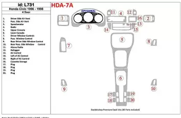 Honda Civic 1996-1998 4 Doors, Voll Satz, 20 Parts set BD innenausstattung armaturendekor cockpit dekor