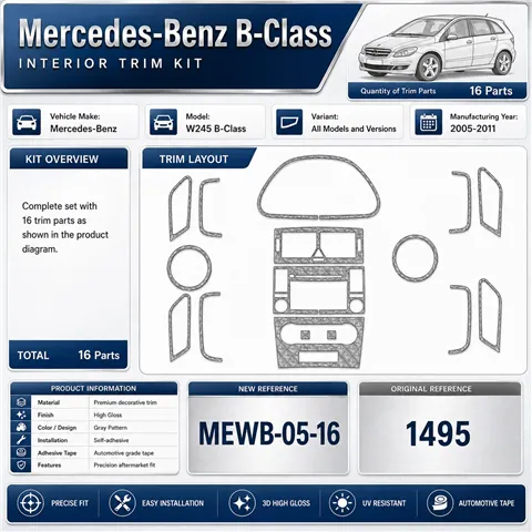 Mercedes W245 B-Class 2005-2011 3D Armaturenbrett-Dekor-Set, 16 Teile