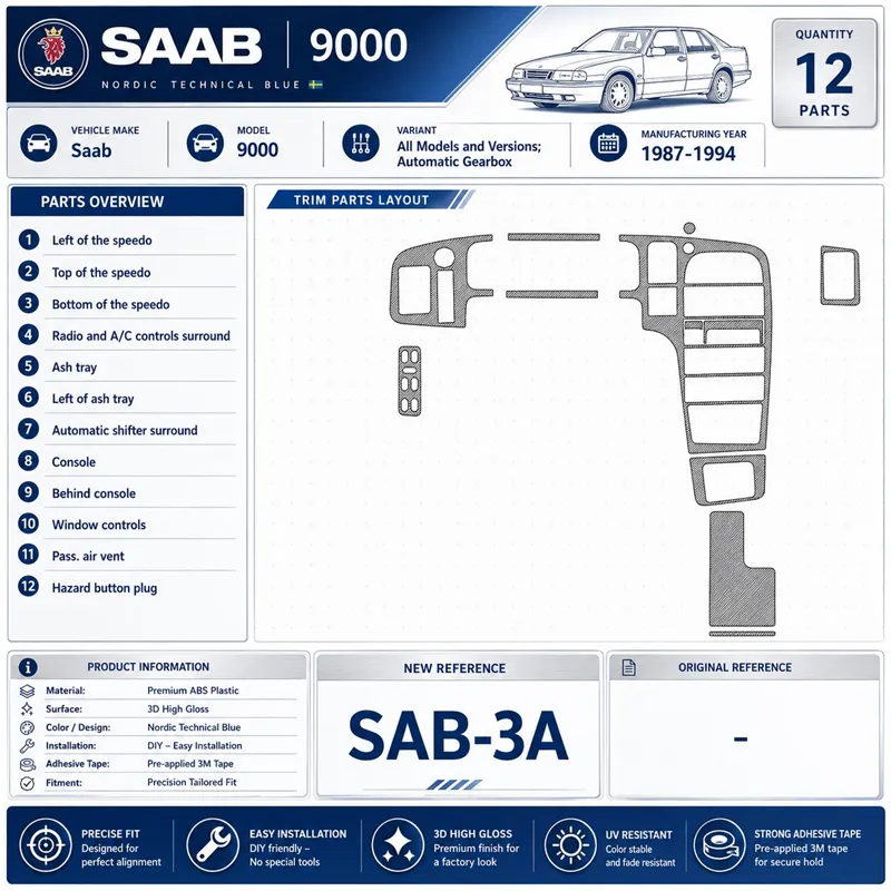 Saab 9000 1987-1994 3D Cockpit Dekor Interieurleisten Set 12-teilig