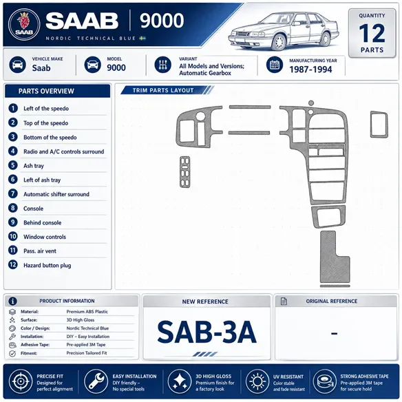Saab 9000 1987-1994 3D Cockpit Dekor Interieurleisten Set 12-teilig
