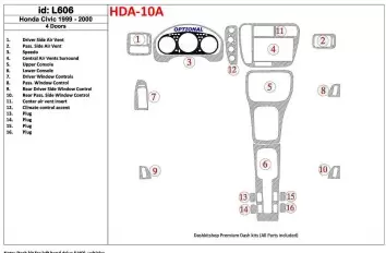 Honda Civic 1999-2000 4 Doors 16 Parts set BD innenausstattung armaturendekor cockpit dekor