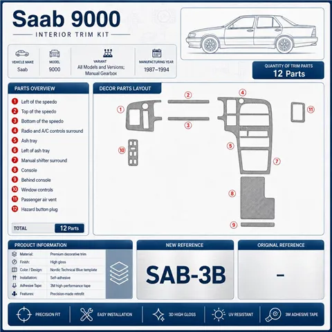 Saab 9000 1987-1994 3D Cockpit Dekor Interieurleisten Set 12-teilig