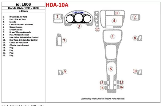 Honda Civic 1999-2000 4 Doors 16 Parts set BD innenausstattung armaturendekor cockpit dekor Honda Civic 1999-2000 4 Doors 16 Parts set BD innenausstattung armaturendekor cockpit dekor