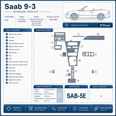 Saab 9-3 1999-2002 3D Cockpit Dekor Interieurleisten Set 18-teilig