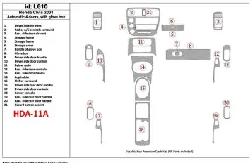 Honda Civic 2001-2001 Automatic Gearbox, 4 Doors, with glowe-box, 21 Parts set BD innenausstattung armaturendekor cockpit dekor 