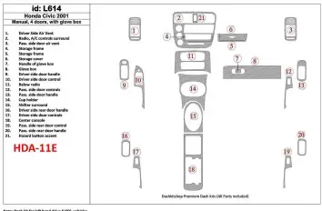 Honda Civic 2001-2001 Manual Gearbox, 4 Doors, with glowe-box, 21 Parts set BD innenausstattung armaturendekor cockpit dekor - 1