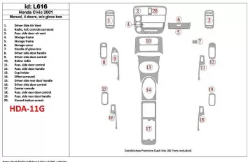 Honda Civic 2001-2001 Manual Gearbox, 4 Doors, Without glowe-box, 20 Parts set BD innenausstattung armaturendekor cockpit dekor 