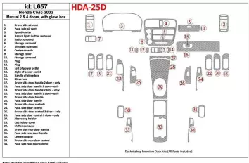 Honda Civic 2002-2002 Manual Gearbox, 2 or 4 Doors, with glowe-box, 35 Parts set BD innenausstattung armaturendekor cockpit deko Honda Civic 2002-2002 Manual Gearbox, 2 or 4 Doors, with glowe-box, 35 Parts set BD innenausstattung armaturendekor cockpit deko