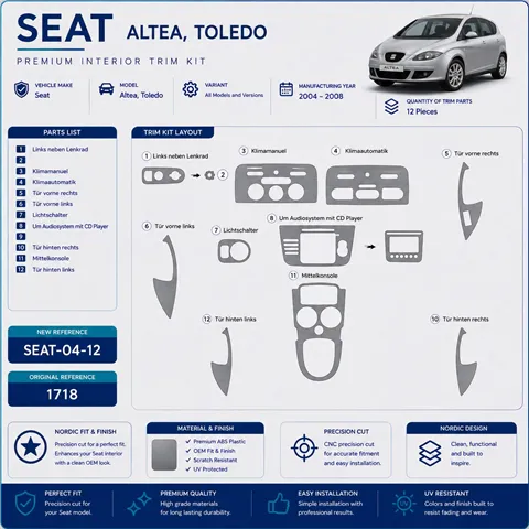 Seat Altea-Toledo 2004-2008 3D Cockpit Dekor Interieurleisten Set 12-teilig 2
