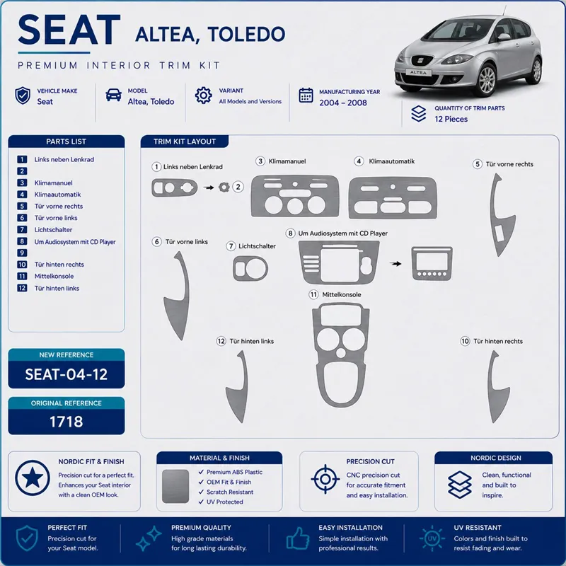 Seat Altea-Toledo 2004-2008 3D Cockpit Dekor Interieurleisten Set 12-teilig