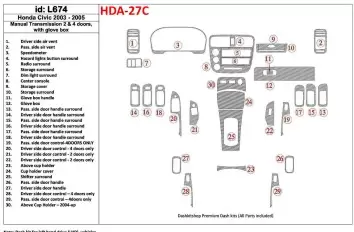 Honda Civic 2003-2005 Manual Gear Box, 2 or 4 Doors, with glowe-box BD innenausstattung armaturendekor cockpit dekor - 1- Cockpi