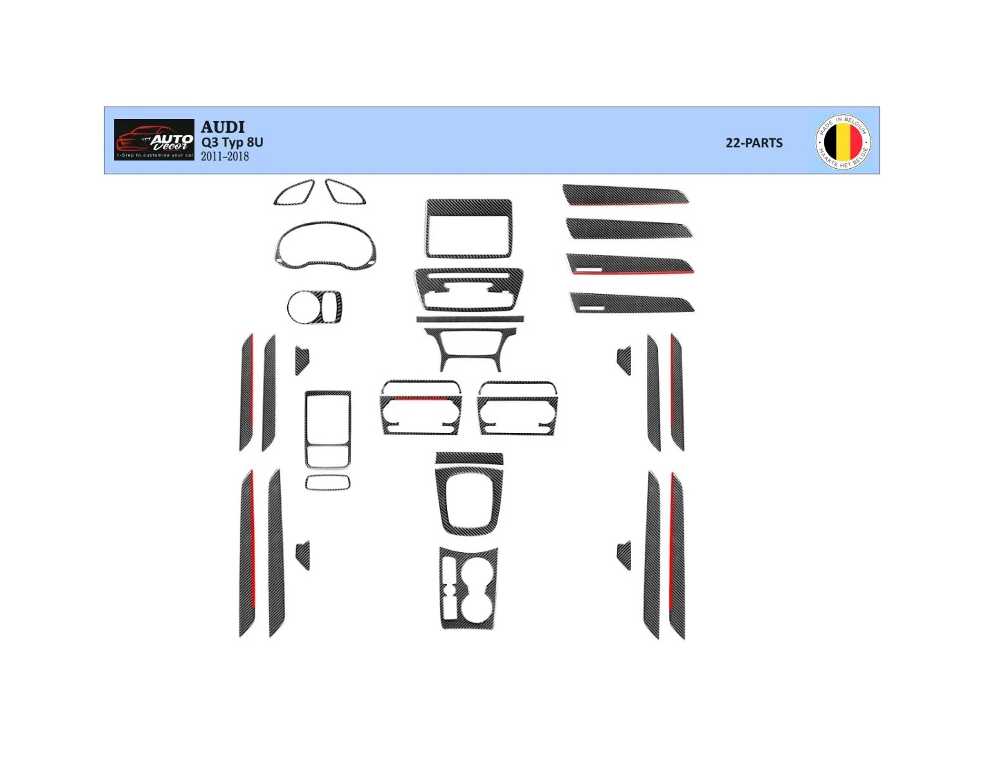 Audi Q3 8U 2011–2018 Mittelkonsole Armaturendekor Cockpit Dekor 22-Teile