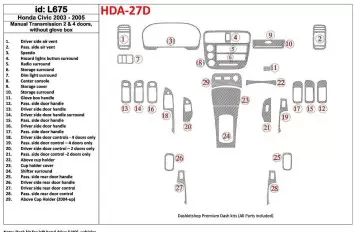 Honda Civic 2003-2005 Manual Gear Box, 2 or 4 Doors, Withouth glowe-box BD innenausstattung armaturendekor cockpit dekor - 1- Co Honda Civic 2003-2005 Manual Gear Box, 2 or 4 Doors, Withouth glowe-box BD innenausstattung armaturendekor cockpit dekor - 1- Co