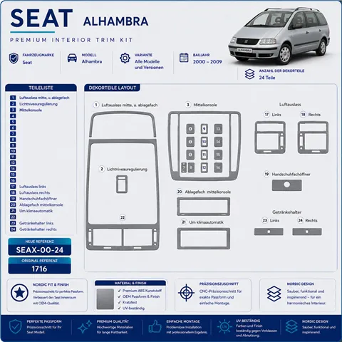 Seat Alhambra 2000-2009 3D Cockpit Dekor Interieurleisten Set 24-teilig 2
