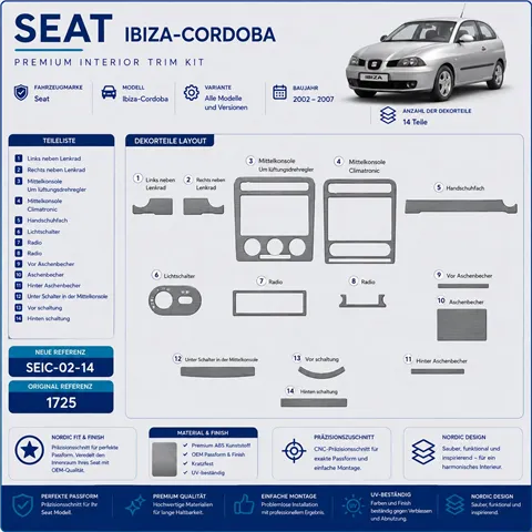 Seat Ibiza-Cordoba 2002-2007 3D Cockpit Dekor Interieurleisten Set 14-teilig 2
