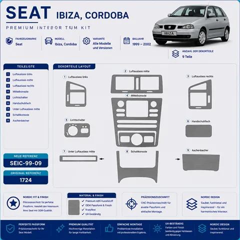 Seat Ibiza-Cordoba 1999-2002 3D Cockpit Dekor Interieurleisten Set 9-teilig 2