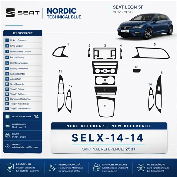 Seat Leon 2014-heute 3D Cockpit Dekor Interieurleisten Set 14-teilig