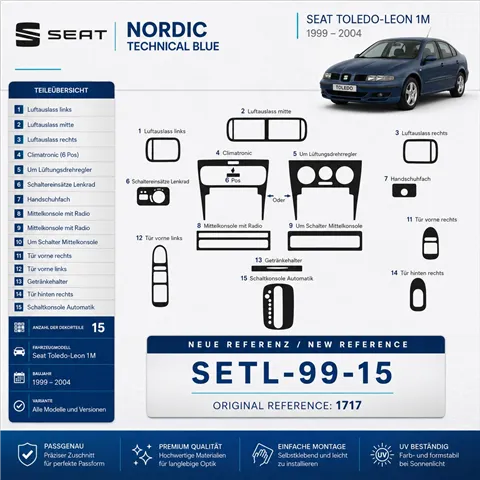 Seat Toledo-Leon 1M 1999-2004 3D Cockpit Dekor Interieurleisten Set 15-teilig 2