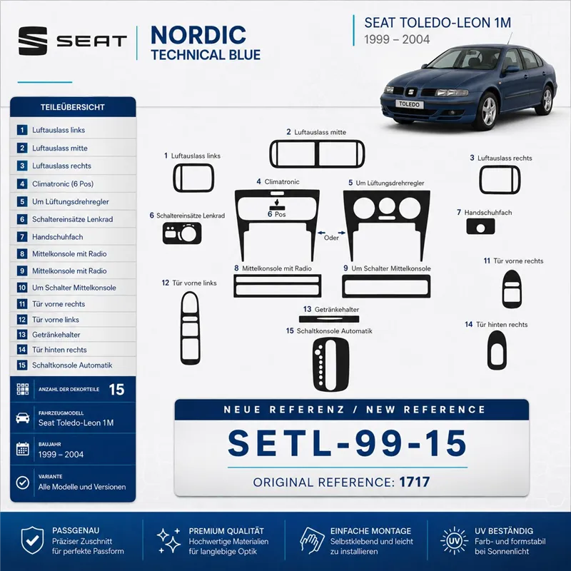 Seat Toledo-Leon 1M 1999-2004 3D Cockpit Dekor Interieurleisten Set 15-teilig