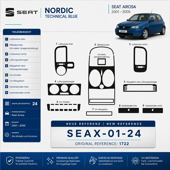 Seat Arosa 2001-2005 3D Cockpit Dekor Interieurleisten Set 24-teilig