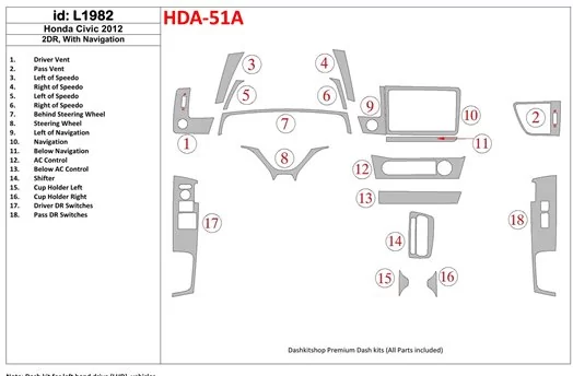 Honda Civic 2012-UP With NAVI BD innenausstattung armaturendekor cockpit dekor