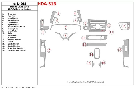 Honda Civic 2012-UP Without NAVI BD innenausstattung armaturendekor cockpit dekor - 1- Cockpit Dekor Innenraum Honda Civic 2012-UP Without NAVI BD innenausstattung armaturendekor cockpit dekor - 1- Cockpit Dekor Innenraum
