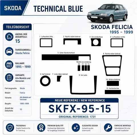 Skoda Felicia 1995-1999 3D Cockpit Dekor Interieurleisten Set 15-teilig 2