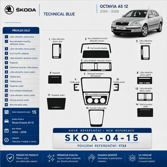 Skoda Octavia A5 1Z 2004-2009 3D Cockpit Dekor Interieurleisten Set 15-teilig
