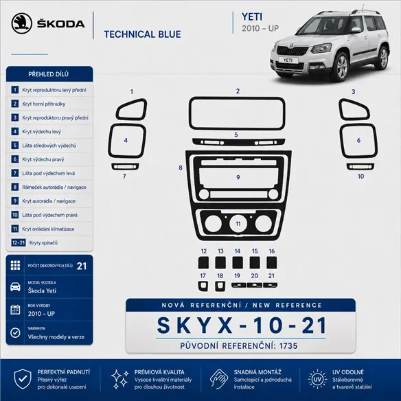 Skoda Yeti 2010-heute 3D Cockpit Dekor Interieurleisten Set 21-teilig