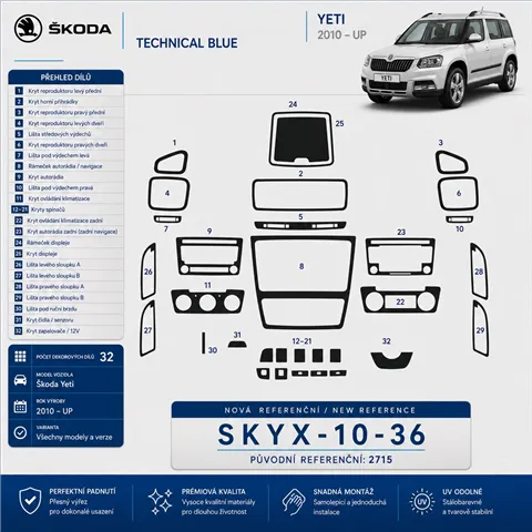 Skoda Yeti 2010-heute 3D Cockpit Dekor Interieurleisten Set 36-teilig 2