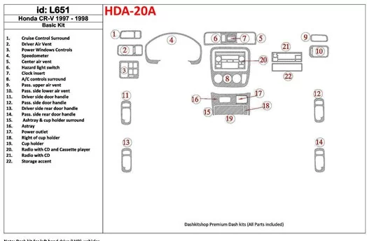 Honda CR-V 1997-1998 Grundset, 22 Pieces, BD innenausstattung armaturendekor cockpit dekor - 1- Cockpit Dekor Innenraum Honda CR-V 1997-1998 Grundset, 22 Pieces, BD innenausstattung armaturendekor cockpit dekor - 1- Cockpit Dekor Innenraum