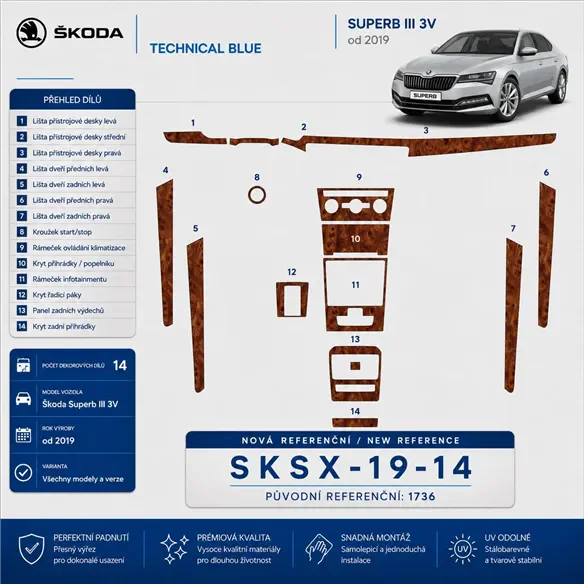 Skoda SuperB 2019 3D Cockpit Dekor Interieurleisten Set 14-teilig