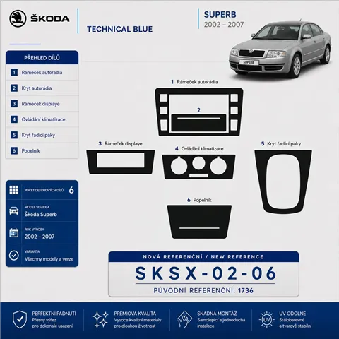 Skoda SuperB 2002-2007 3D Cockpit Dekor Interieurleisten Set 6-teilig 2