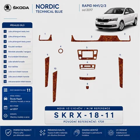 Skoda Rapid 2018 3D Cockpit Dekor Interieurleisten Set 11-teilig