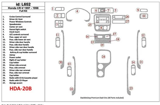 Honda CR-V 1997-1998 Voll Satz, 27 Pieces, BD innenausstattung armaturendekor cockpit dekor - 1- Cockpit Dekor Innenraum Honda CR-V 1997-1998 Voll Satz, 27 Pieces, BD innenausstattung armaturendekor cockpit dekor - 1- Cockpit Dekor Innenraum