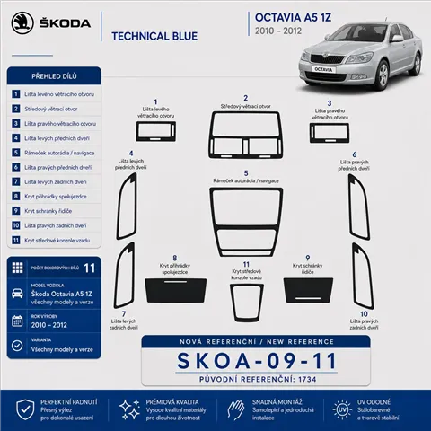Skoda Octavia A5 1Z 2009-heute 3D Cockpit Dekor Interieurleisten Set 11-teilig