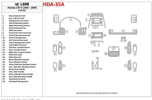 Honda CR-V 2005-2006 Voll Satz BD innenausstattung armaturendekor cockpit dekor - 1- Cockpit Dekor Innenraum