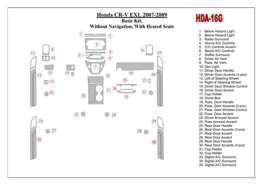 Honda CR-V 2007-2009 Grundset, Without NAVI,with Heated Seats BD innenausstattung armaturendekor cockpit dekor - 1- Cockpit Deko Honda CR-V 2007-2009 Grundset, Without NAVI,with Heated Seats BD innenausstattung armaturendekor cockpit dekor - 1- Cockpit Deko