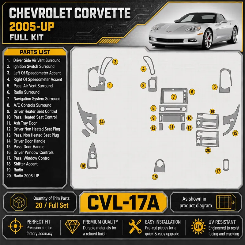 Chevrolet Corvette 2005-heute 3D Cockpit Dekor Interieurleisten Set Full Set / as shown in product diagram-teilig