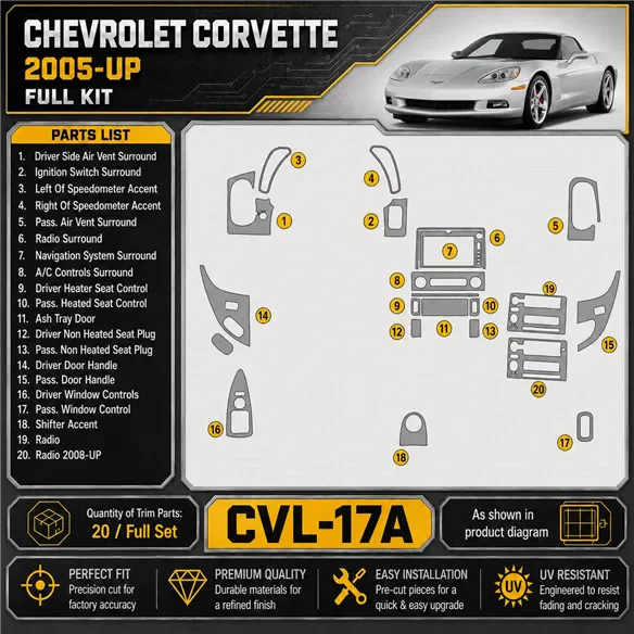 Chevrolet Corvette 2005-heute 3D Cockpit Dekor Interieurleisten Set Full Set / as shown in product diagram-teilig