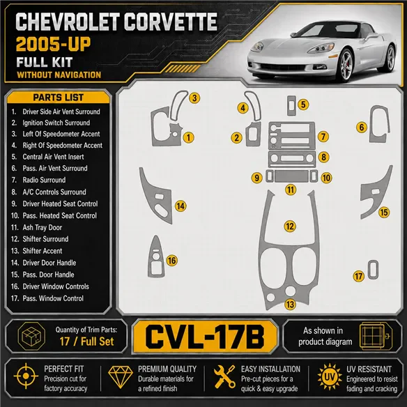 Chevrolet Corvette 2005-heute 3D Cockpit Dekor Interieurleisten Set Full Set / as shown in product diagram-teilig