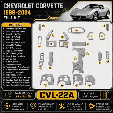 Chevrolet Corvette 1998-2004 3D Cockpit Dekor Interieurleisten Set Full Set / as shown in product diagram-teilig