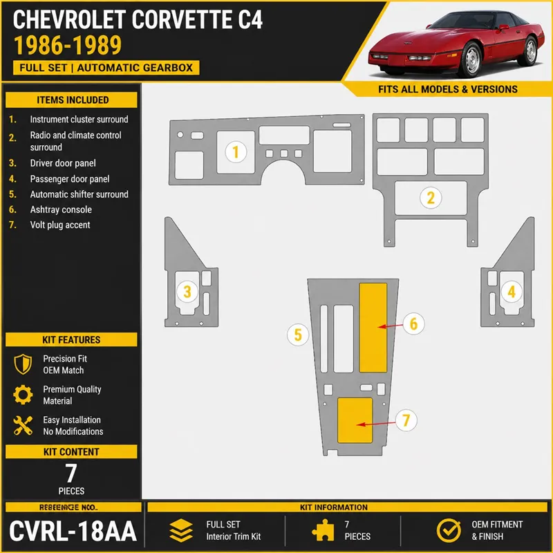 Chevrolet Corvette C4 1986-1989 3D Cockpit Dekor Interieurleisten Set Full Set / as shown in product diagram-teilig