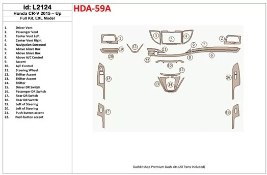 Honda CR-V 2015-UP Voll Satz, EXL Model BD innenausstattung armaturendekor cockpit dekor - 1- Cockpit Dekor Innenraum Honda CR-V 2015-UP Voll Satz, EXL Model BD innenausstattung armaturendekor cockpit dekor - 1- Cockpit Dekor Innenraum